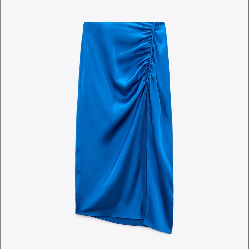 Zara Satin Effect Ruched Skirt